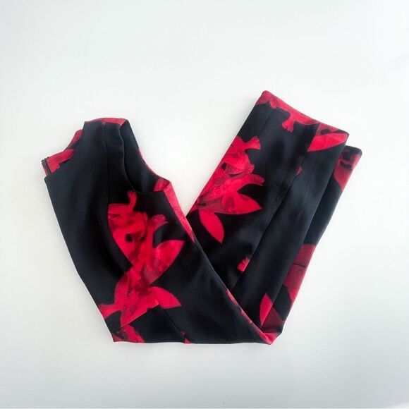 Jessica Dress Sleeveless Scuba Black Red Floral Women's 8 Stretch Back Zip - Picture 9 of 9